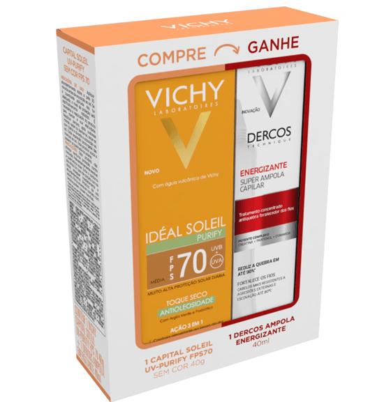 Kit Vichy Protetor Solar Capital Soleil Purify Antioleosidade Fps 70 40g + Ampola Capilar Dercos Energizante 40ml