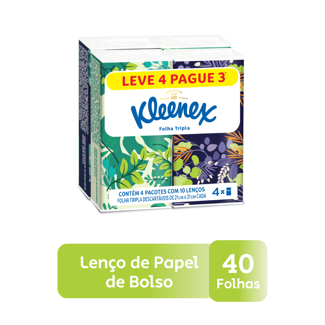 Lenço De bolso kleenex original Com 10 unidades Leve 4 pague 3
