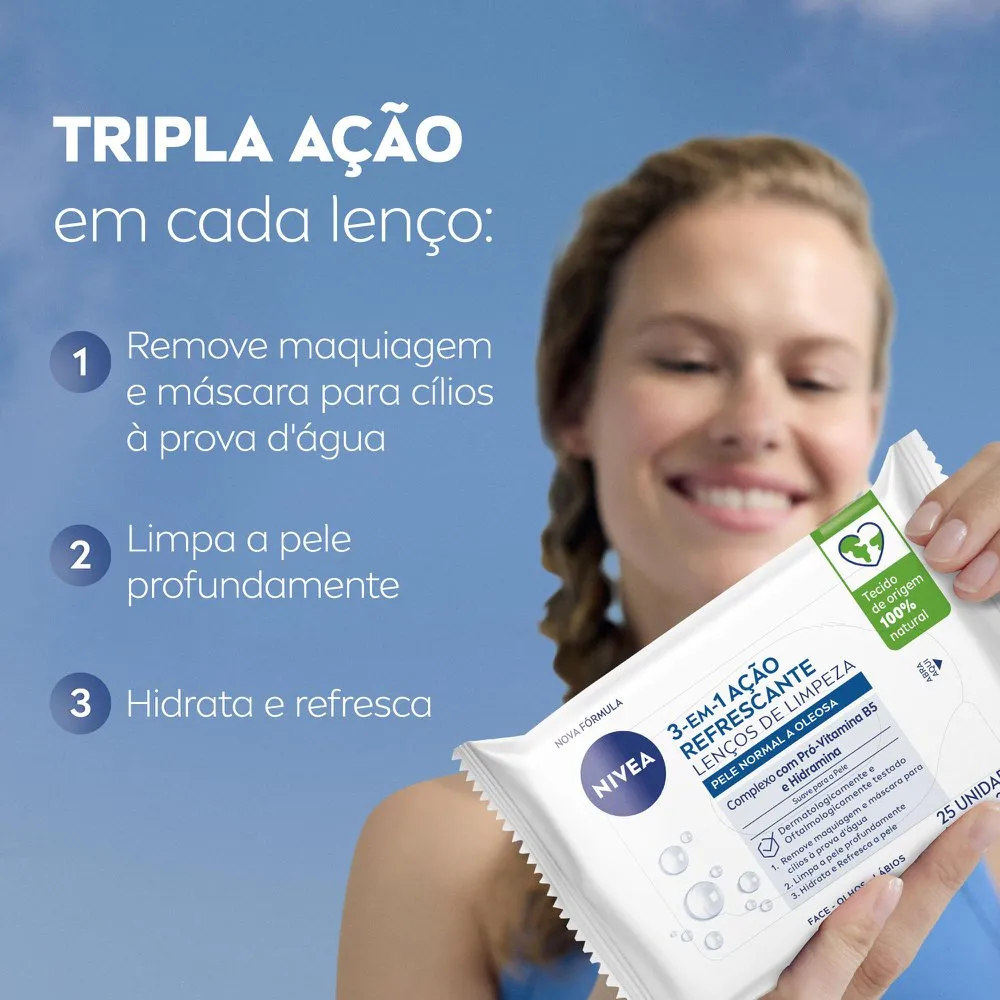 Lenço Demaquilante Nivea 3 em 1 Ação Refrescante 25 unidades — foto 3