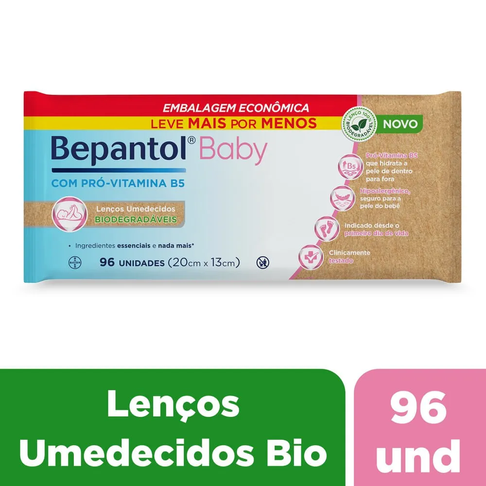Lenços Umedecidos Bepantol Baby Biodegradável com Pró-Vitamina B5 Hipoalergênico 96 Unidades