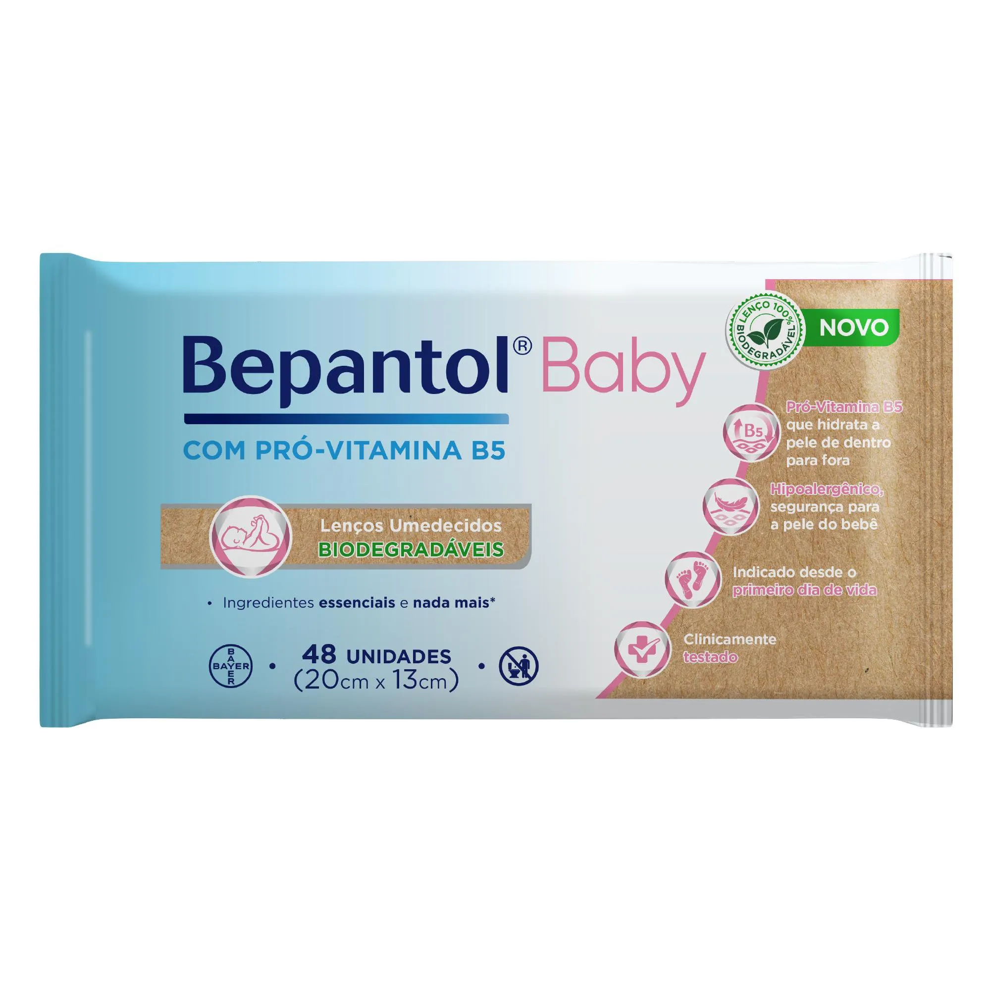 Lenços Umedecidos Bepantol Baby Biodegradável com Pró-Vitamina B5 Hipoalergênico 48 Unidades