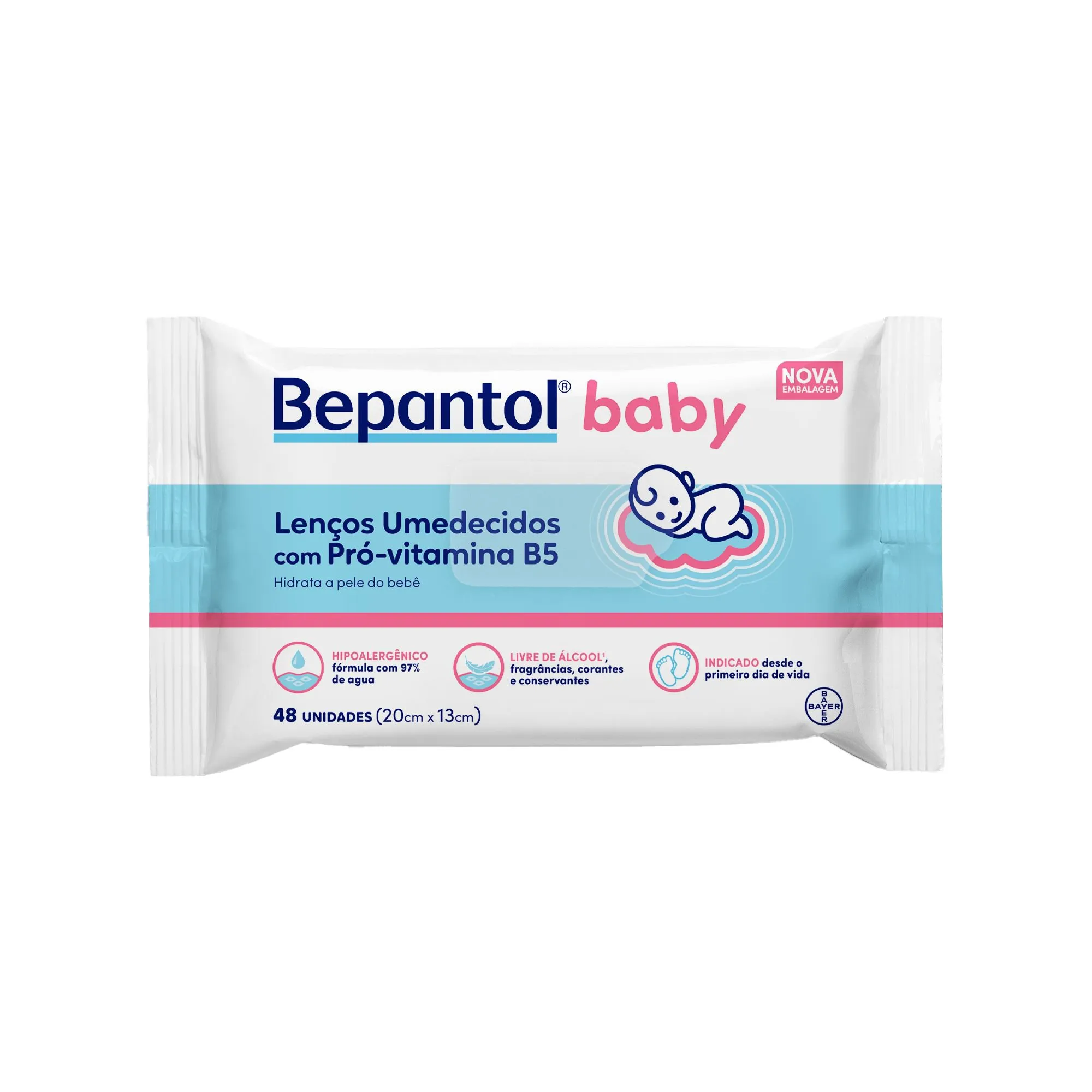 Lenços Umedecidos Bepantol Baby Sem Fragrância com Pró-Vitamina B5 Hipoalergênico 48 Unidades