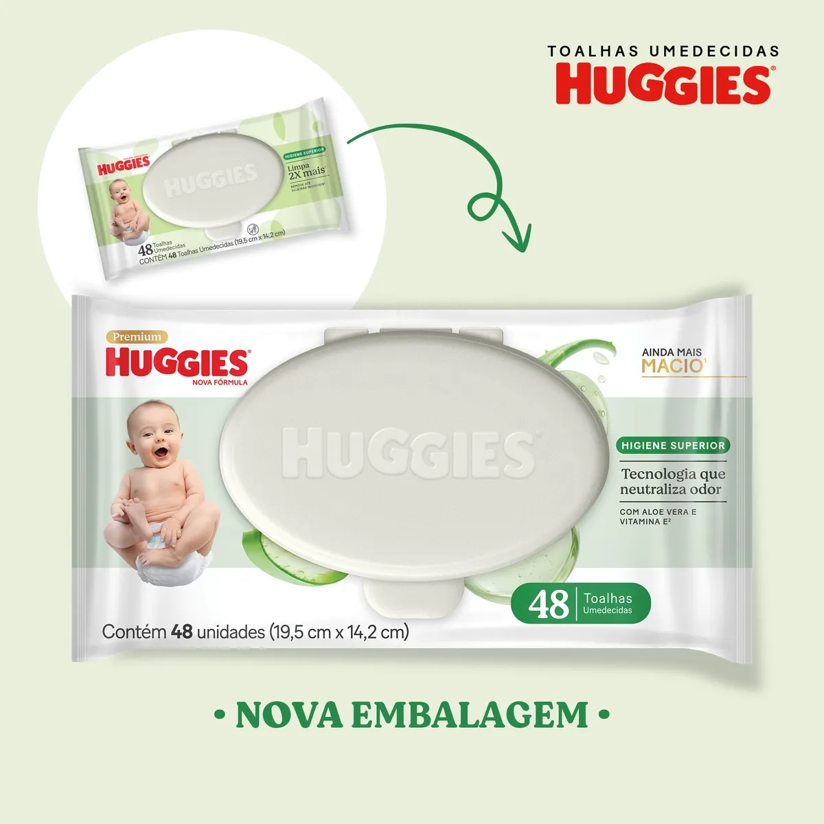 Lenços Umedecidos Huggies Higiene Superior Limpam 2x Mais 48 Unidades — foto 2