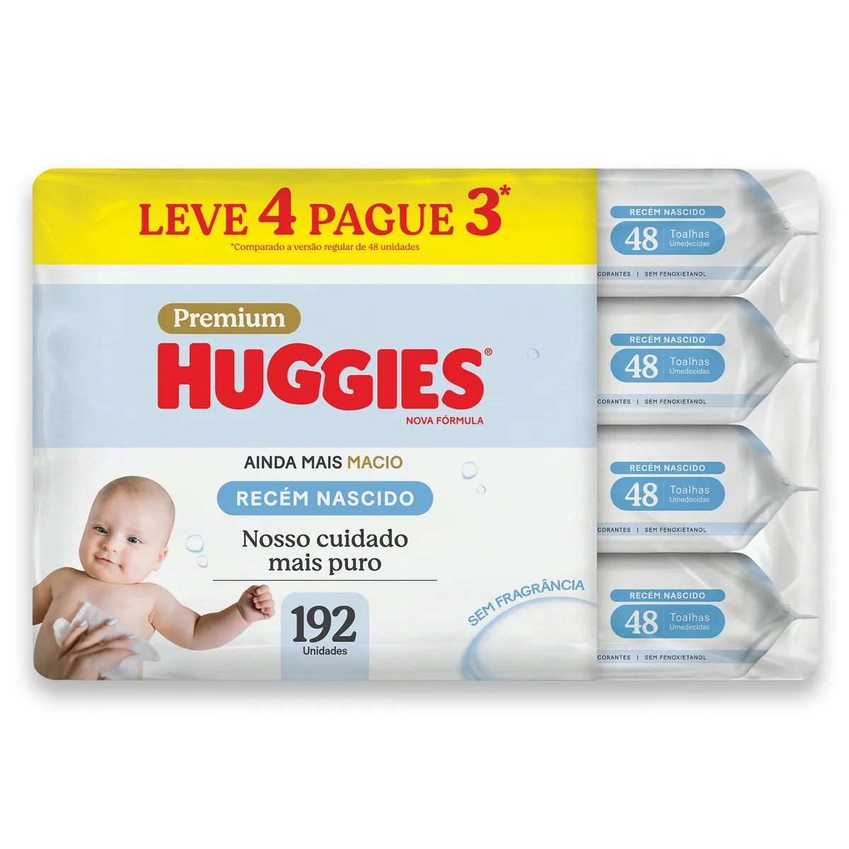 Lenços Umedecidos Huggies Recém-Nascido Sem Fragrância 192 Unidades