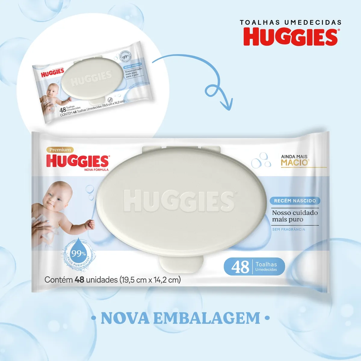 Lenços Umedecidos Huggies Recém-Nascido Sem Fragrância 48 Unidades — foto 3