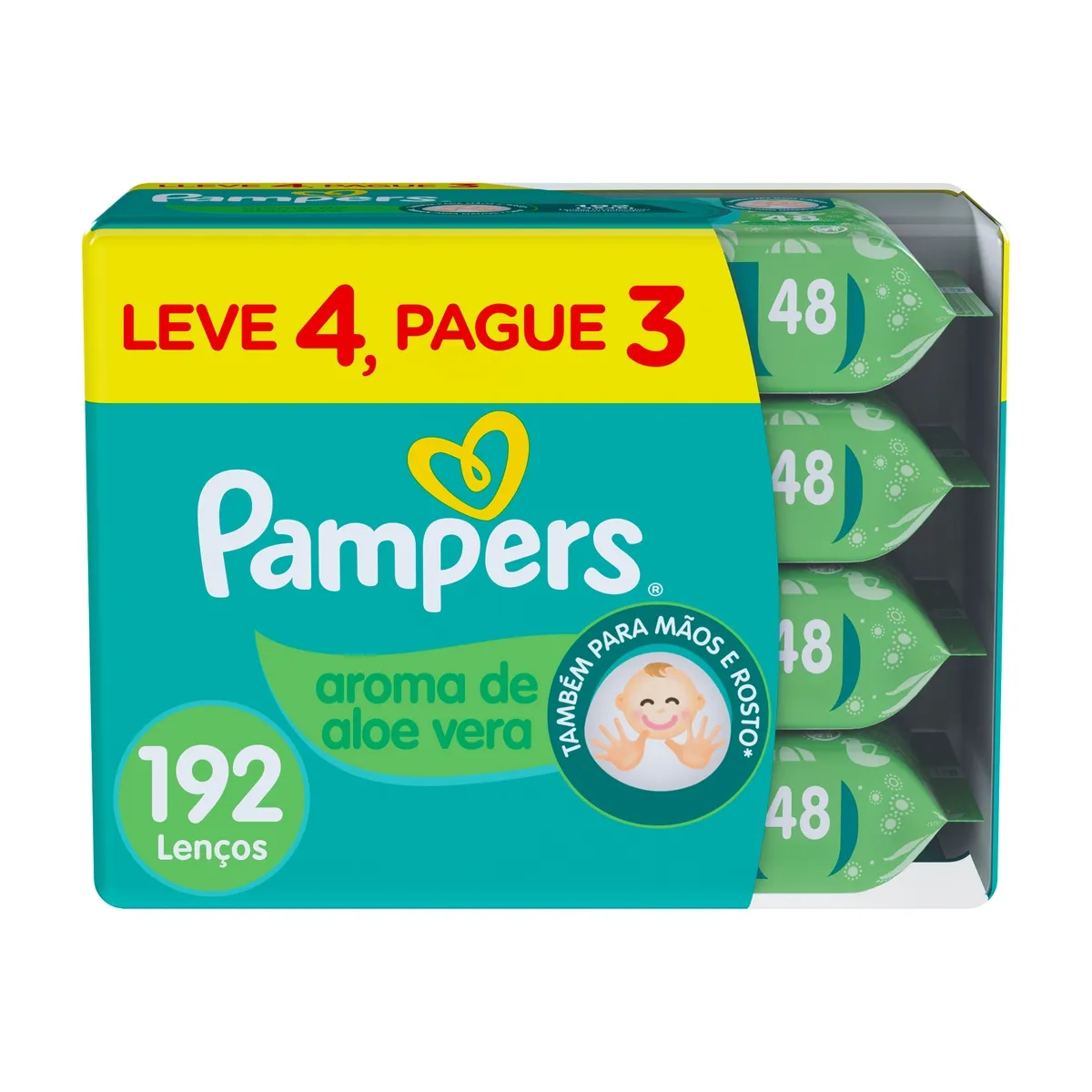 Lenços Umedecidos Pampers Aroma de Aloe Vera 192 Unidades Leve 4 Pague 3
