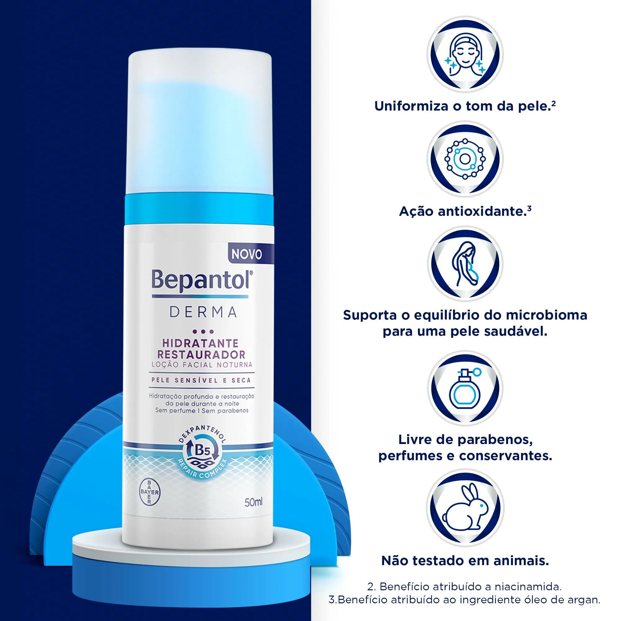 Loção Facial Bepantol Derma Hidratante Restaurador Noturna 50ml — foto 3