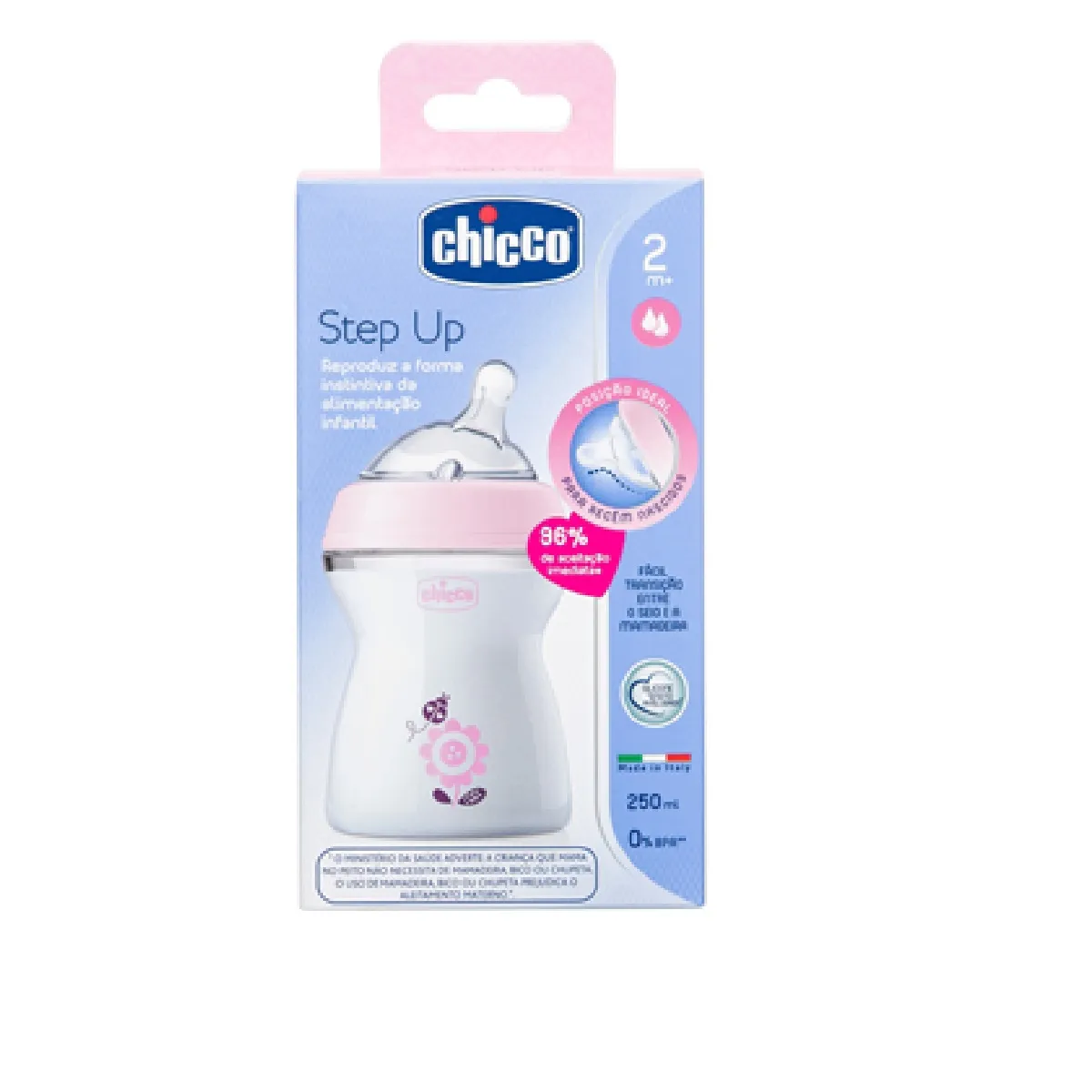 Mamadeira Chicco Step Up Bico Redondo +2meses Rosa 250ml 1 Unidade