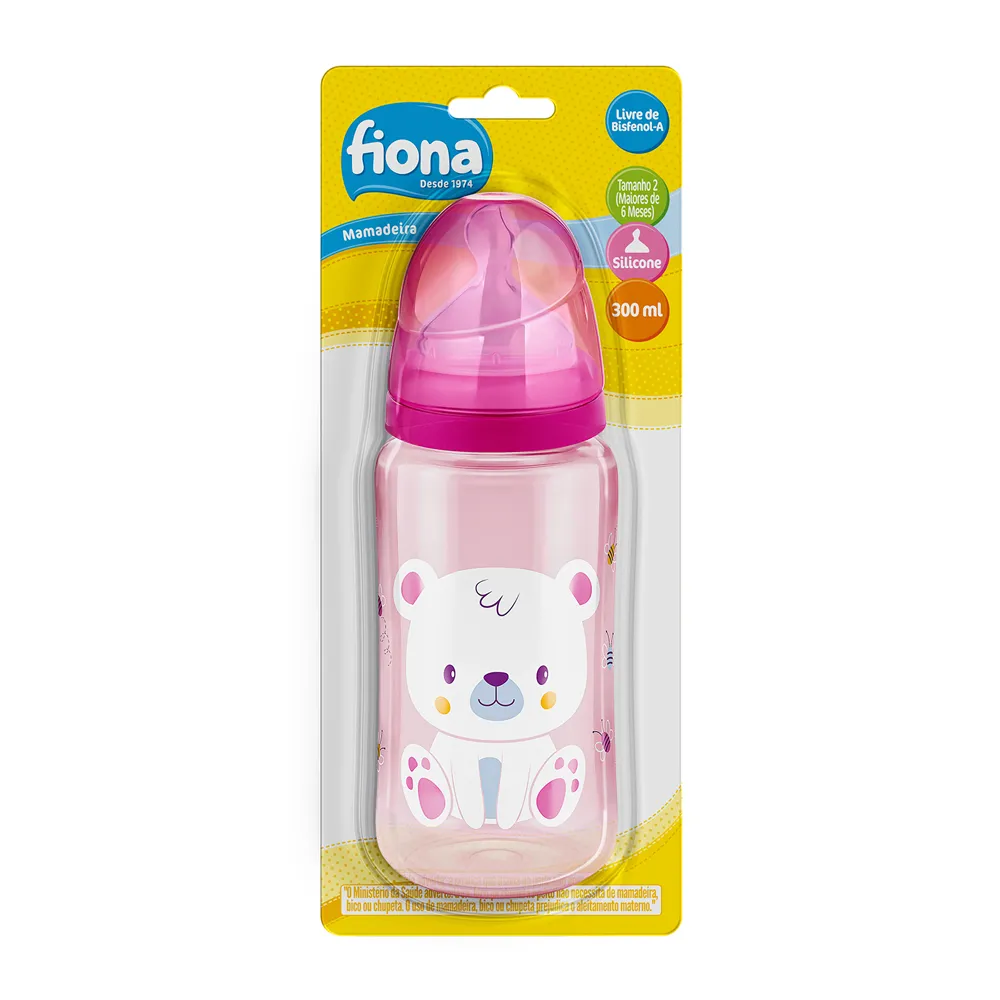Mamadeira Fiona Desenhos Anatômica +6 meses Sem BPA Rosa Tamanho 2 300ml 1 Unidade