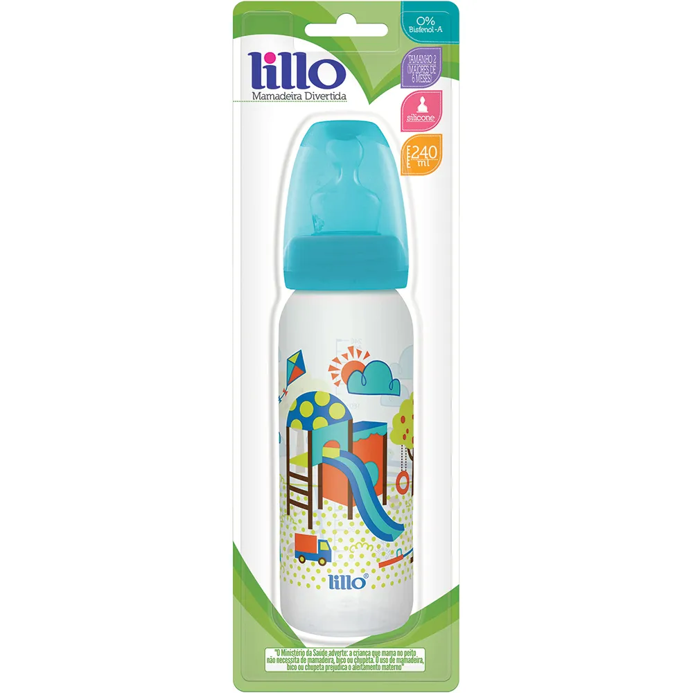 Mamadeira Lillo Divertida Ortodôntica +6 meses Azul 240ml Tamanho 2 1 Unidade