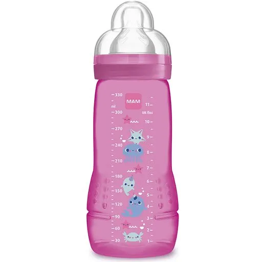 Mamadeira MAM Easy Active Antivazamento Sem BPA +4 meses Rosa 330ml 1 Unidade