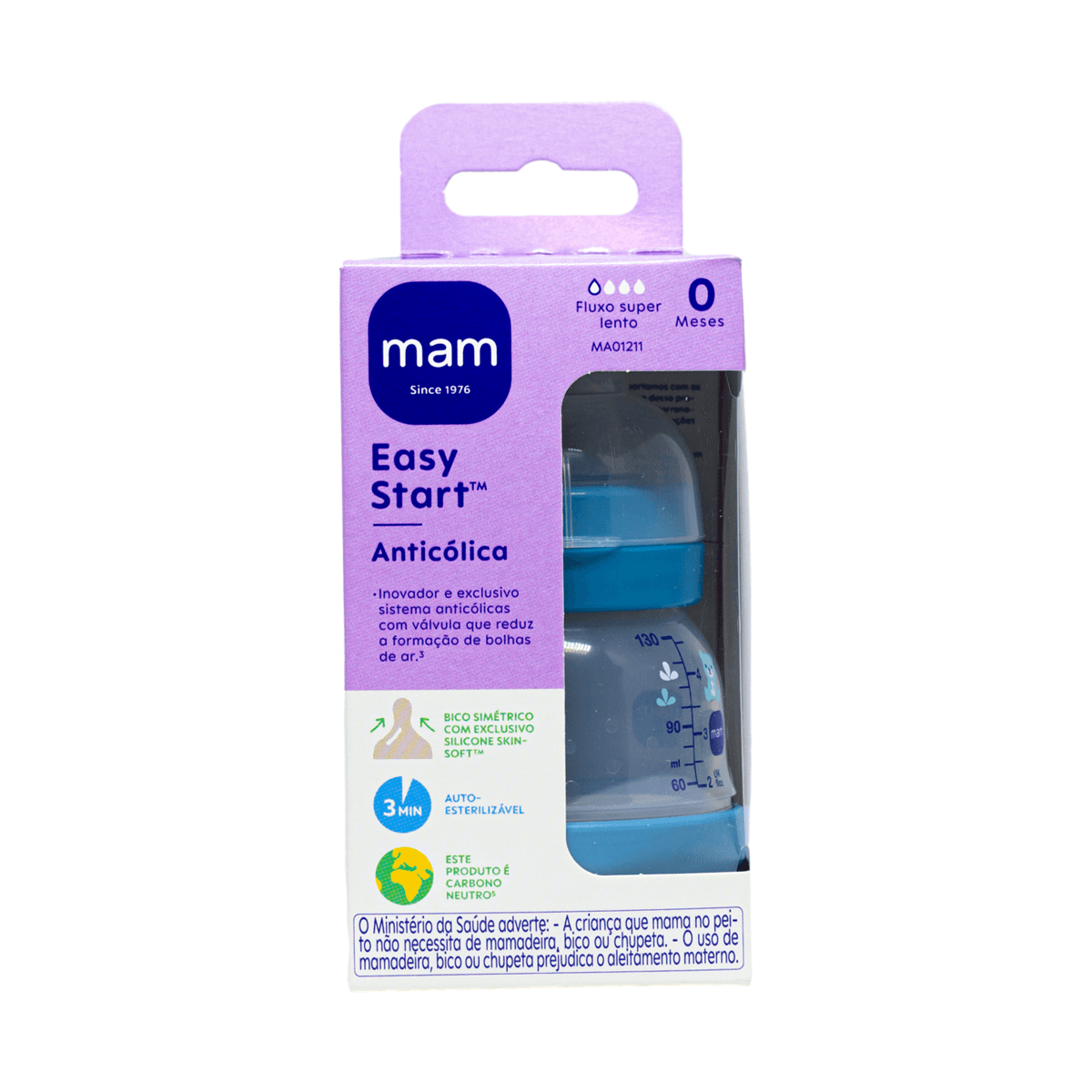 Mamadeira MAM Easy Start Anticólica Bico de Silicone de 0 a 6 meses Azul 130ml 1 Unidade