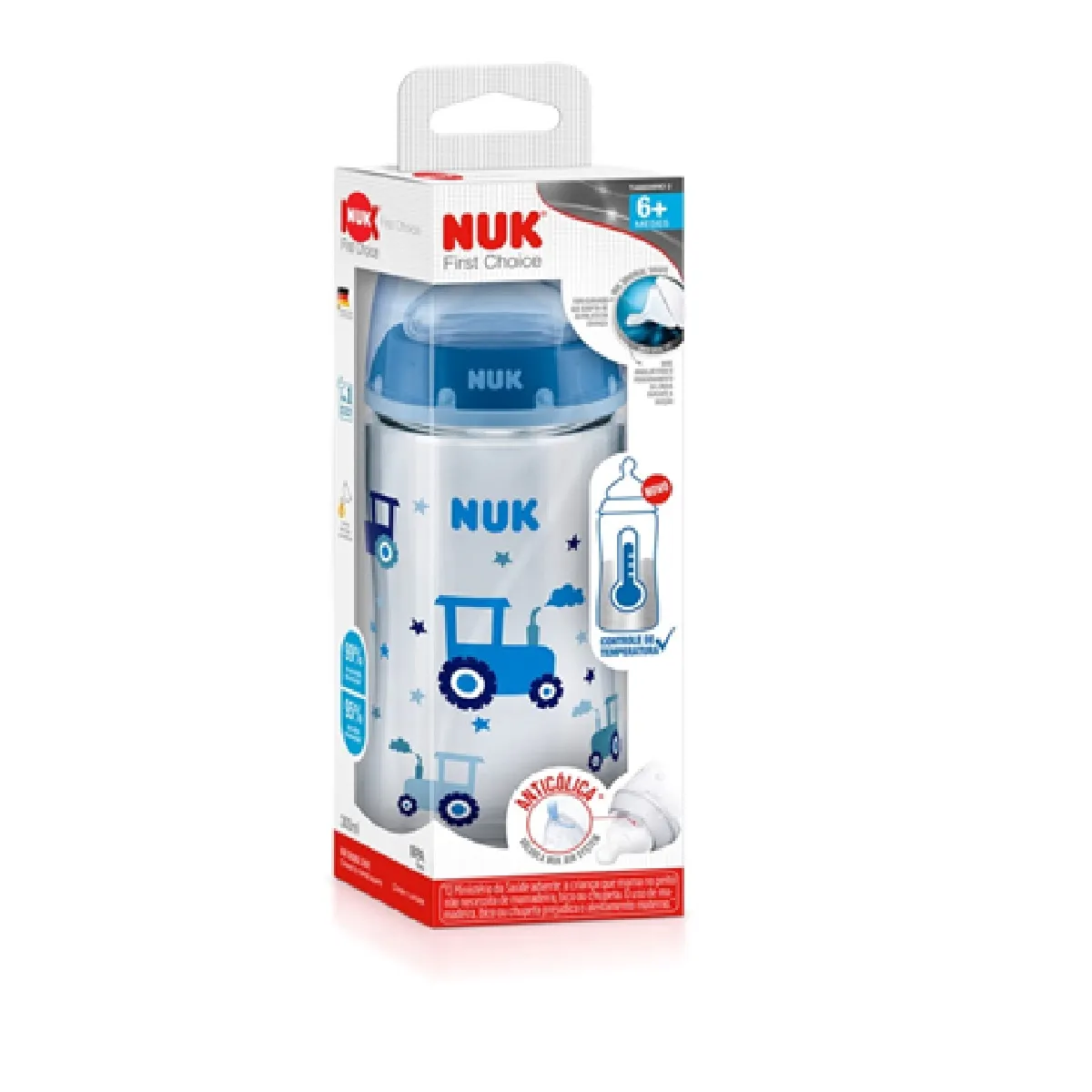 Mamadeira NUK First Choice +6 meses Anticólica Controle de Temperatura Azul Tamanho 2 300ml 1 Unidade