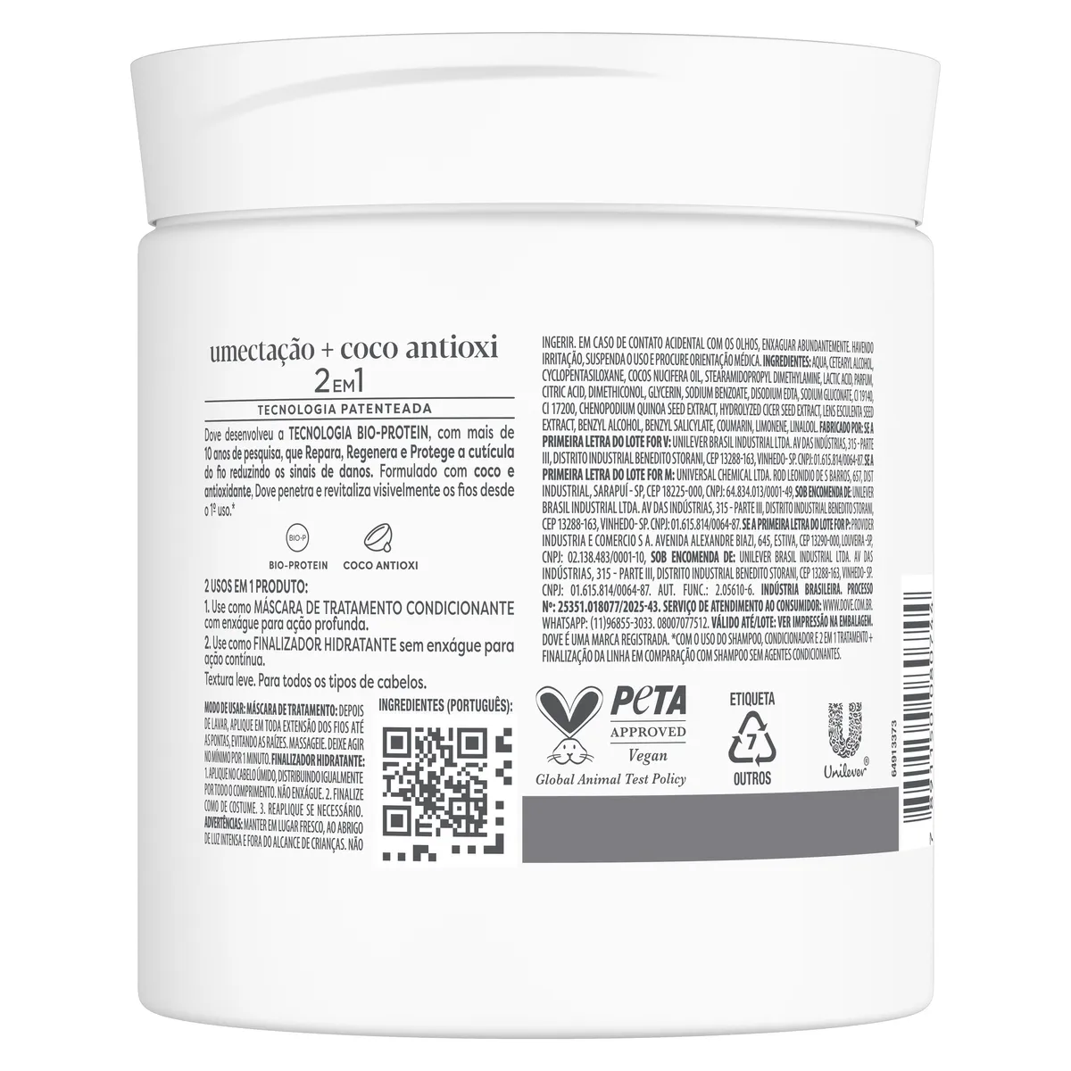 Máscara Capilar Dove 2 em 1 Umectação + Coco Antioxi 500g — foto 3