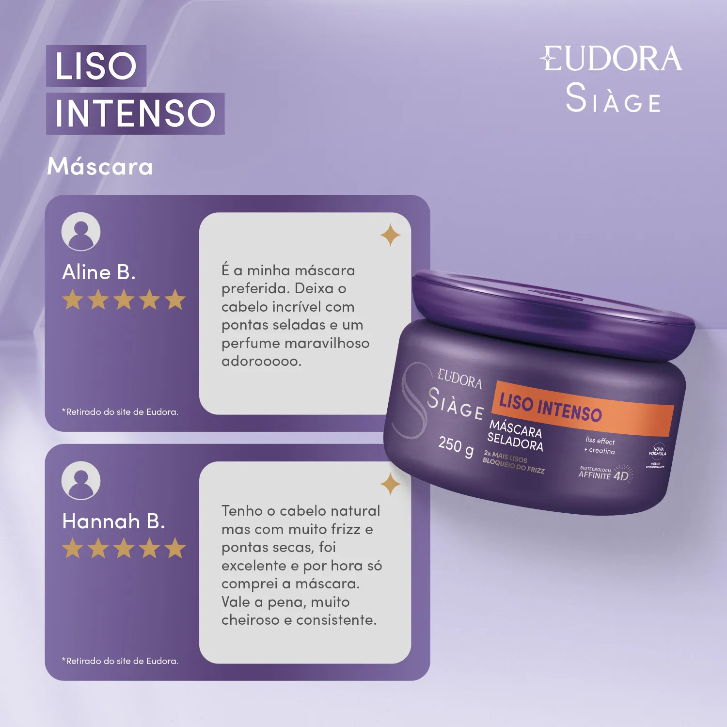 Máscara Capilar Eudora Siàge Liso Intenso Seladora 250g — foto 3