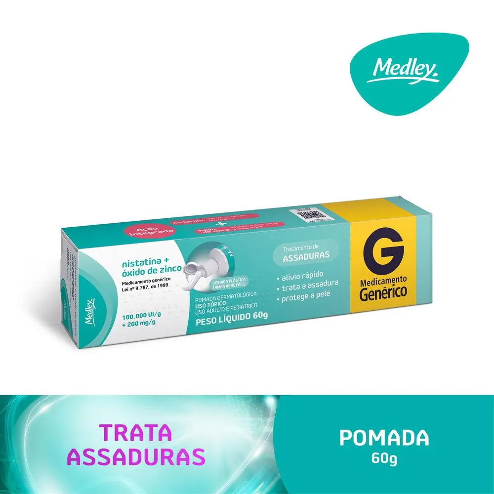 Nistatina 100.000 U.I./g + Óxido de Zinco 200 mg/g Pomada para Assadura 60g Genérico Medley