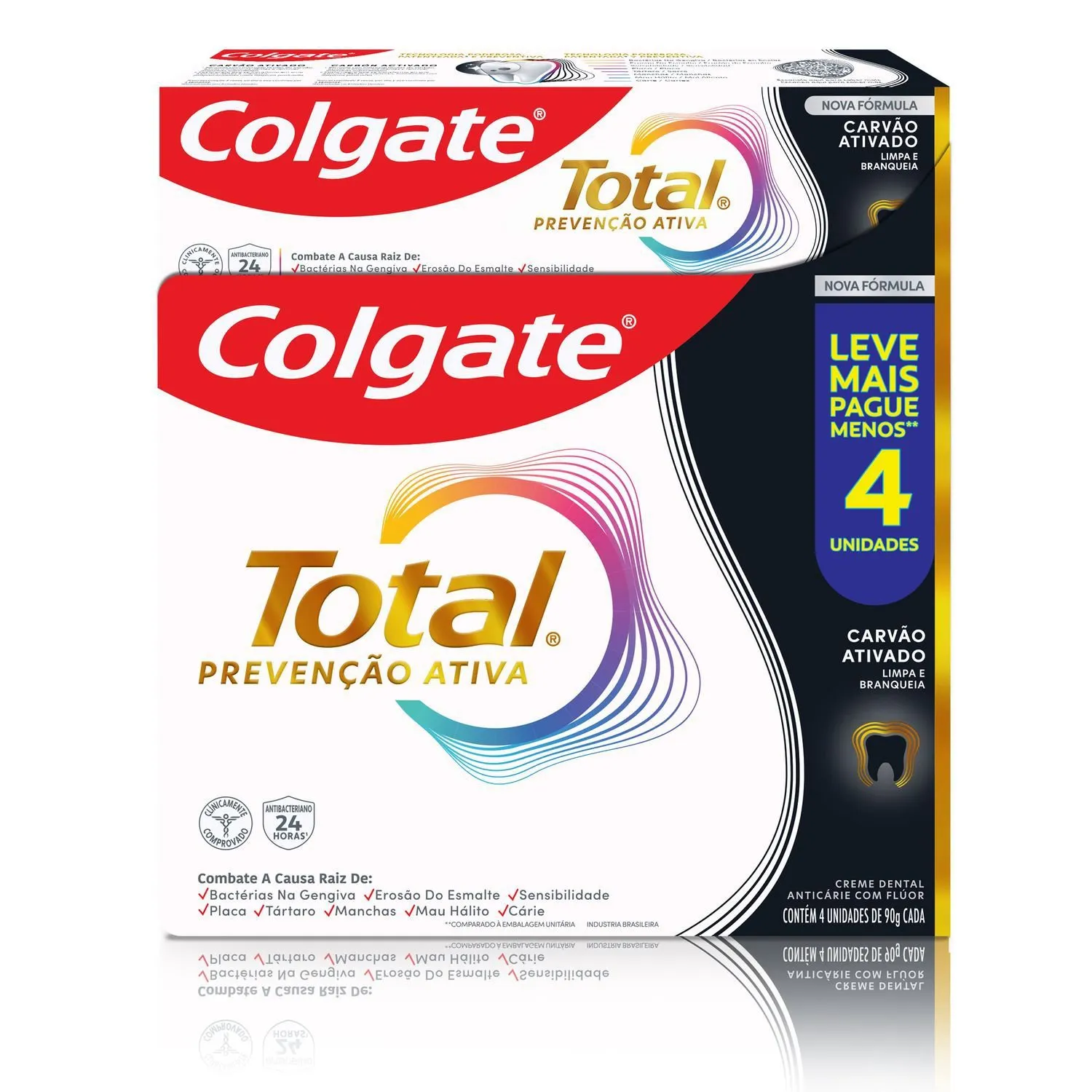 Pack Creme Dental Colgate Total Prevenção Ativa Carvão Ativado 4 Unidades De 90g Cada