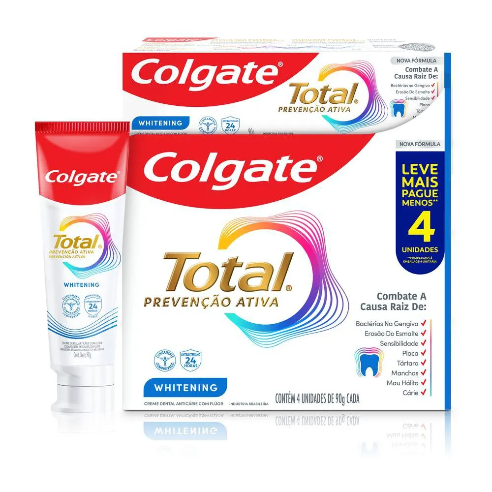 Pack Creme Dental Colgate Total Prevenção Ativa Whitening 4 Unidades De 90g Cada Leve Mais Pague Menos