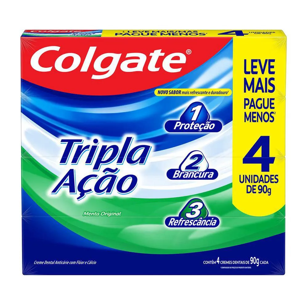 Pack Creme Dental Colgate Tripla Ação Menta Original 4 Unidades De 90g