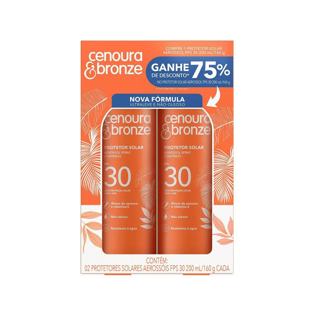 Pack Protetor Solar Cenoura Bronze Fps 30 Spray 2 Unidades 200ml Cada