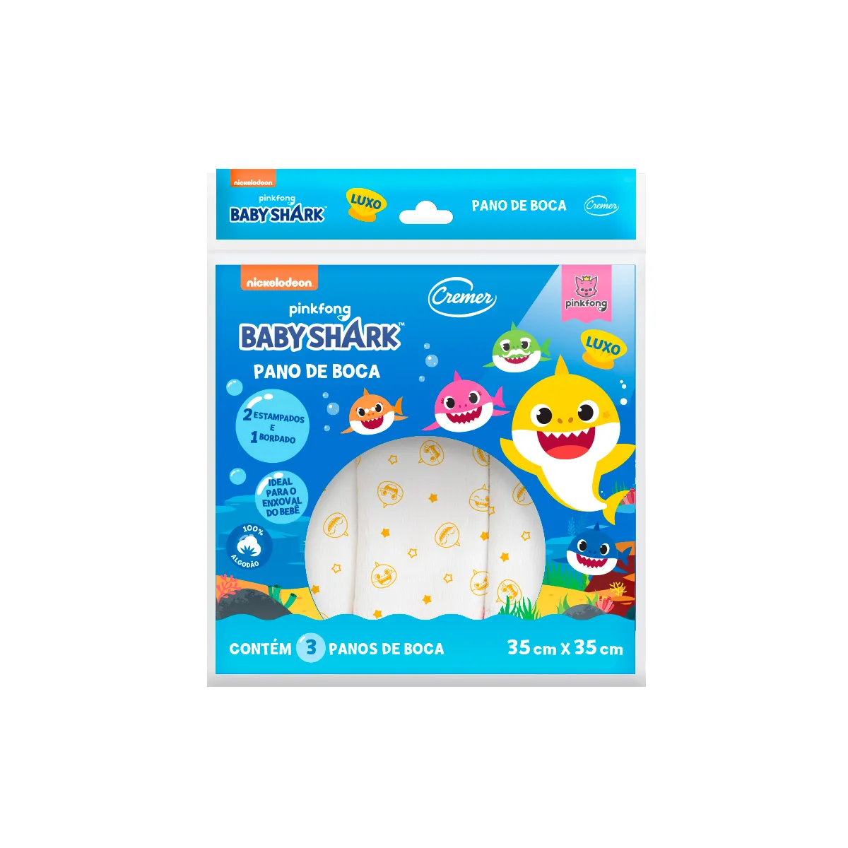 Pano de Boca Cremer Baby Shark Bebê 3 Unidades