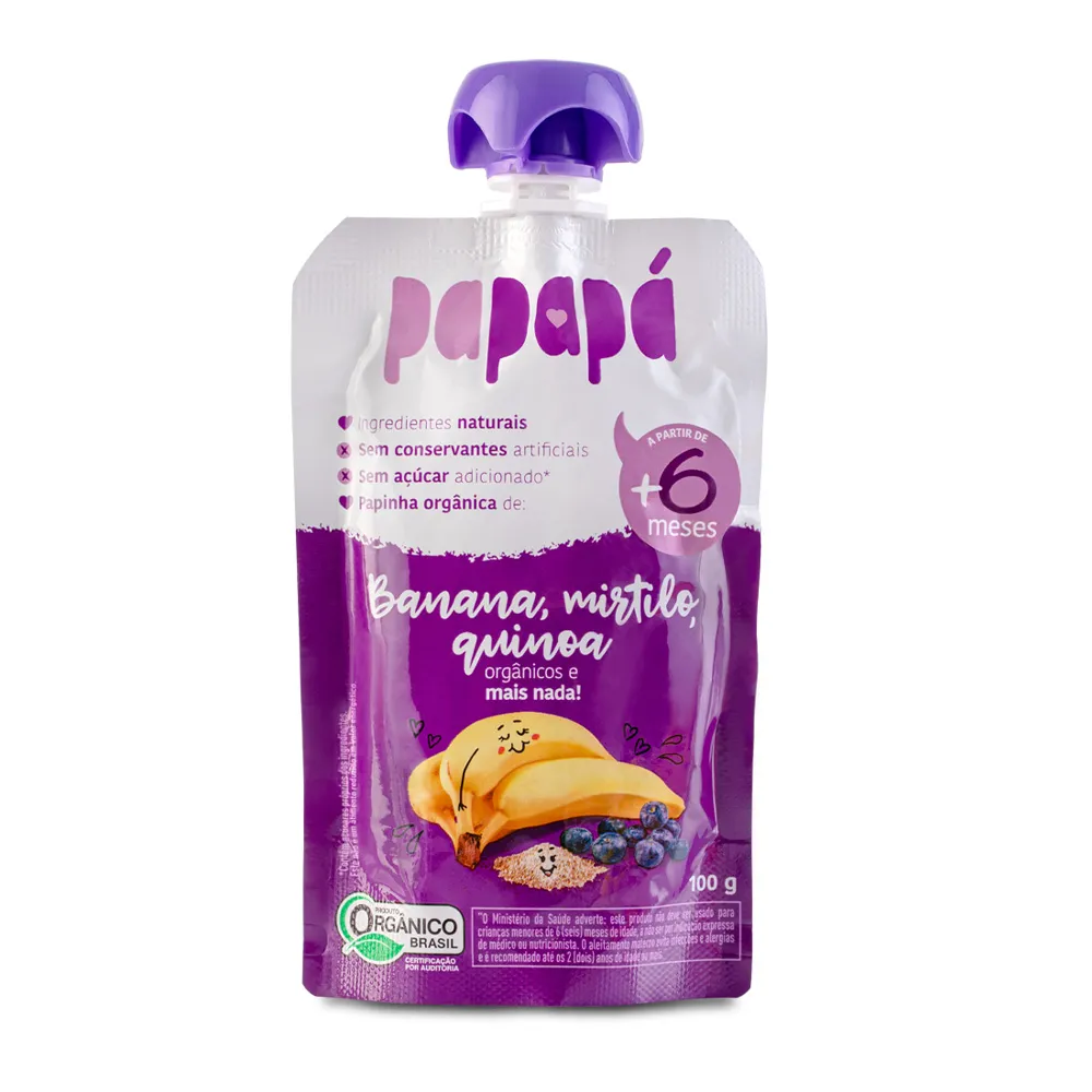 Papinha Infantil Papapá Orgânica Sabor Banana Mirtilo e Quinoa 100g