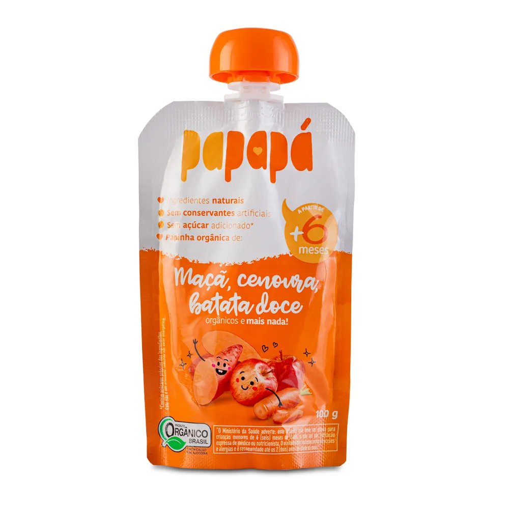 Papinha Infantil Papapá Orgânica Sabor Maçã Cenoura e Batata-Doce +6 meses 100g