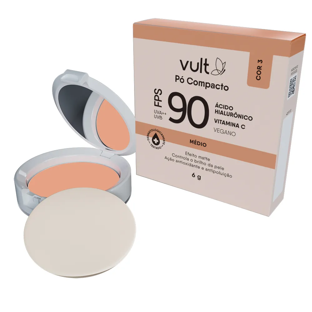 Pó Compacto Vult Efeito Matte FPS 90 Cor 3 Médio 6g