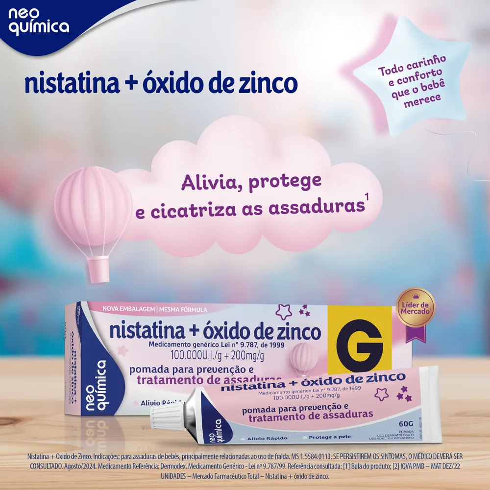 Pomada Antiassaduras Nistatina + Óxido de Zinco Neo Química 60g — foto 3