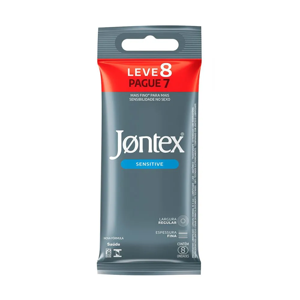 Preservativo Jontex Sensitive Lubrificado Fino Regular 8 Unidades — foto 2