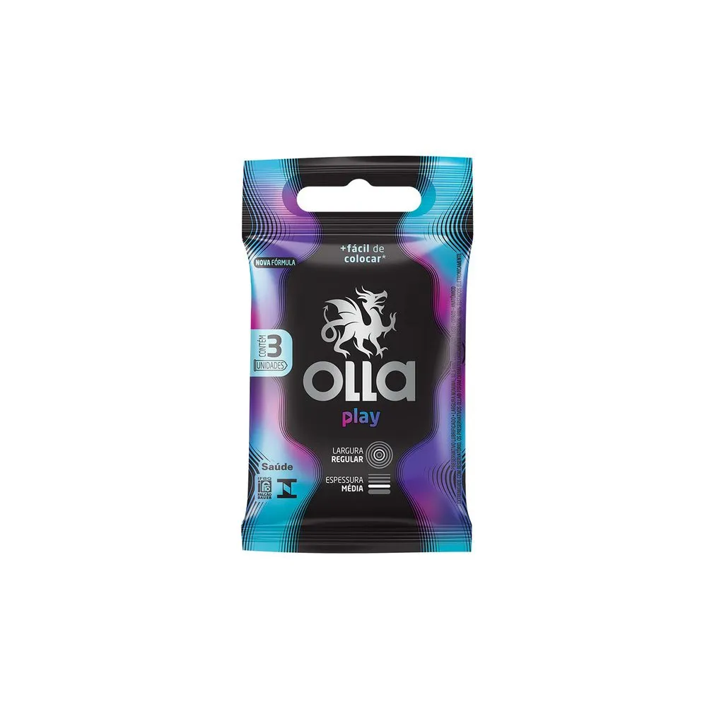 Preservativo Olla Play Lubrificado + Fácil de Colocar 3 Unidades
