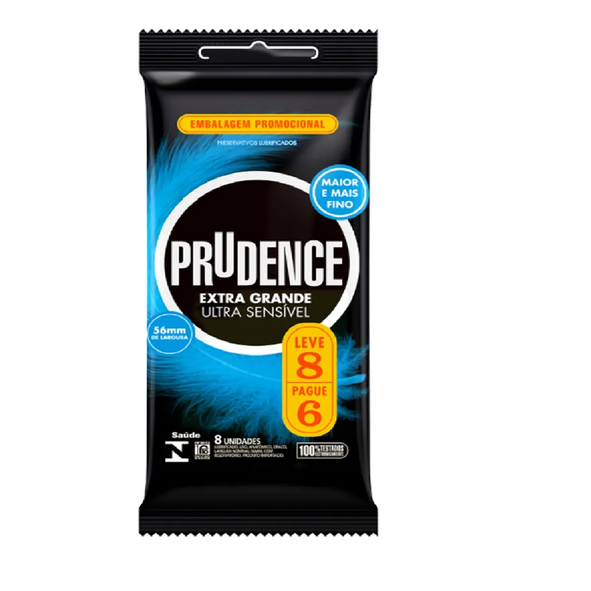 Preservativo Prudence Ultra Sensível Lubrificado Extra Grande 5,6mm 8 Unidades