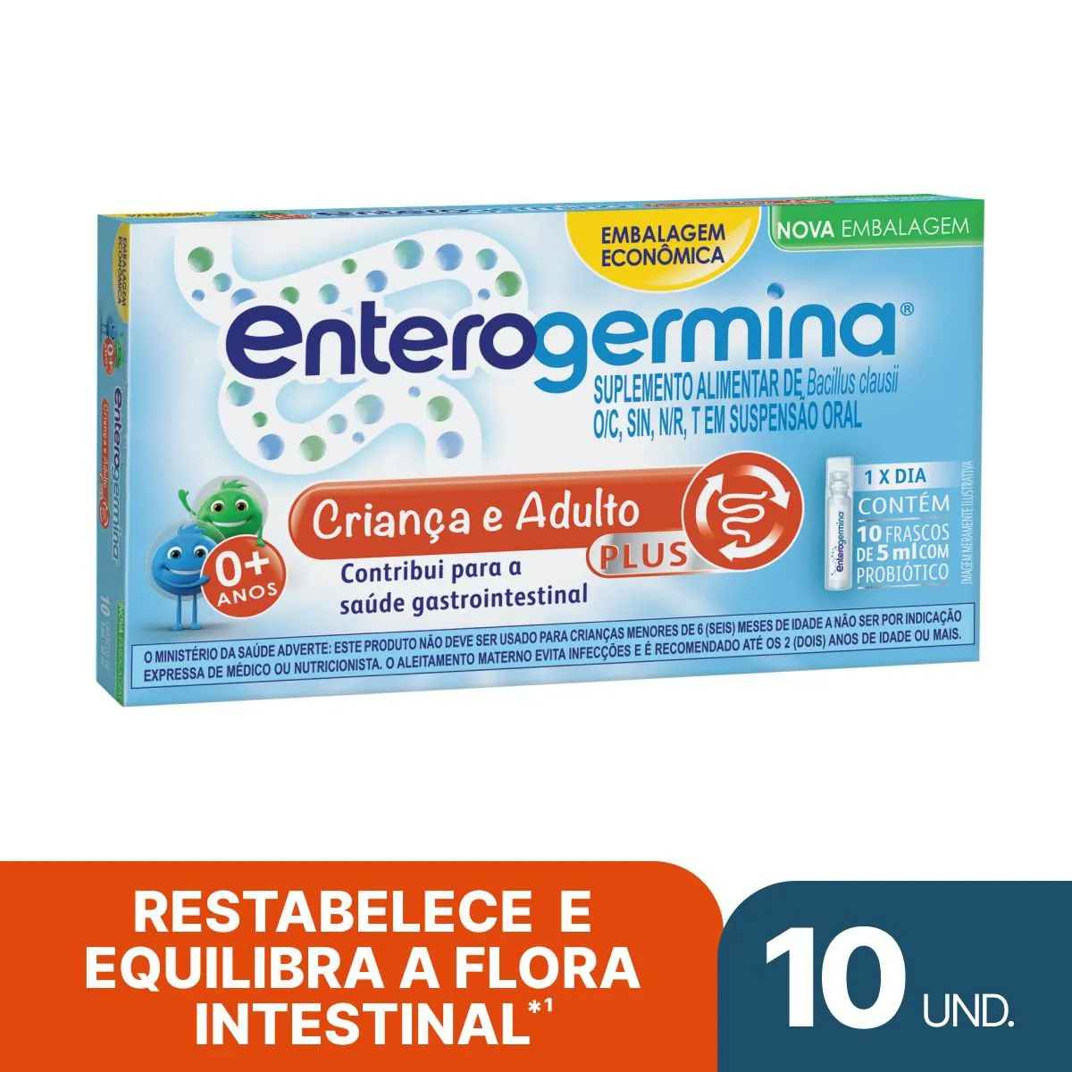 Probiótico Enterogermina Plus 10 Frascos 5ml Tamanho Família