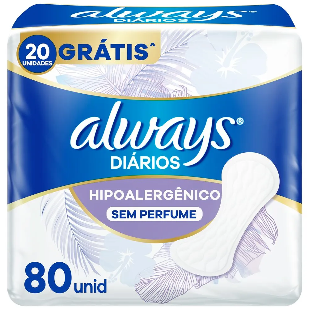 Protetor Diário Always Diários Hipoalergênico Sem Perfume 80 Unidades