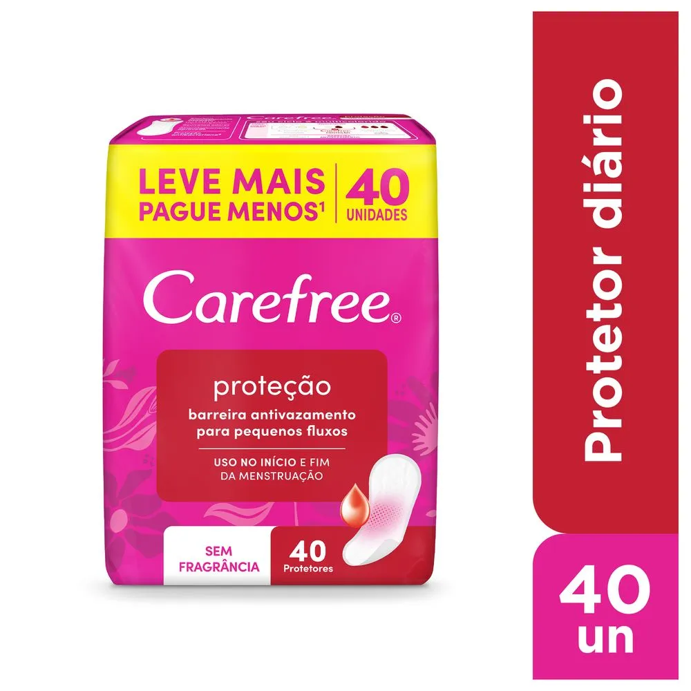 Protetor Diário Carefree Proteção Sem Perfume 40 Unidades