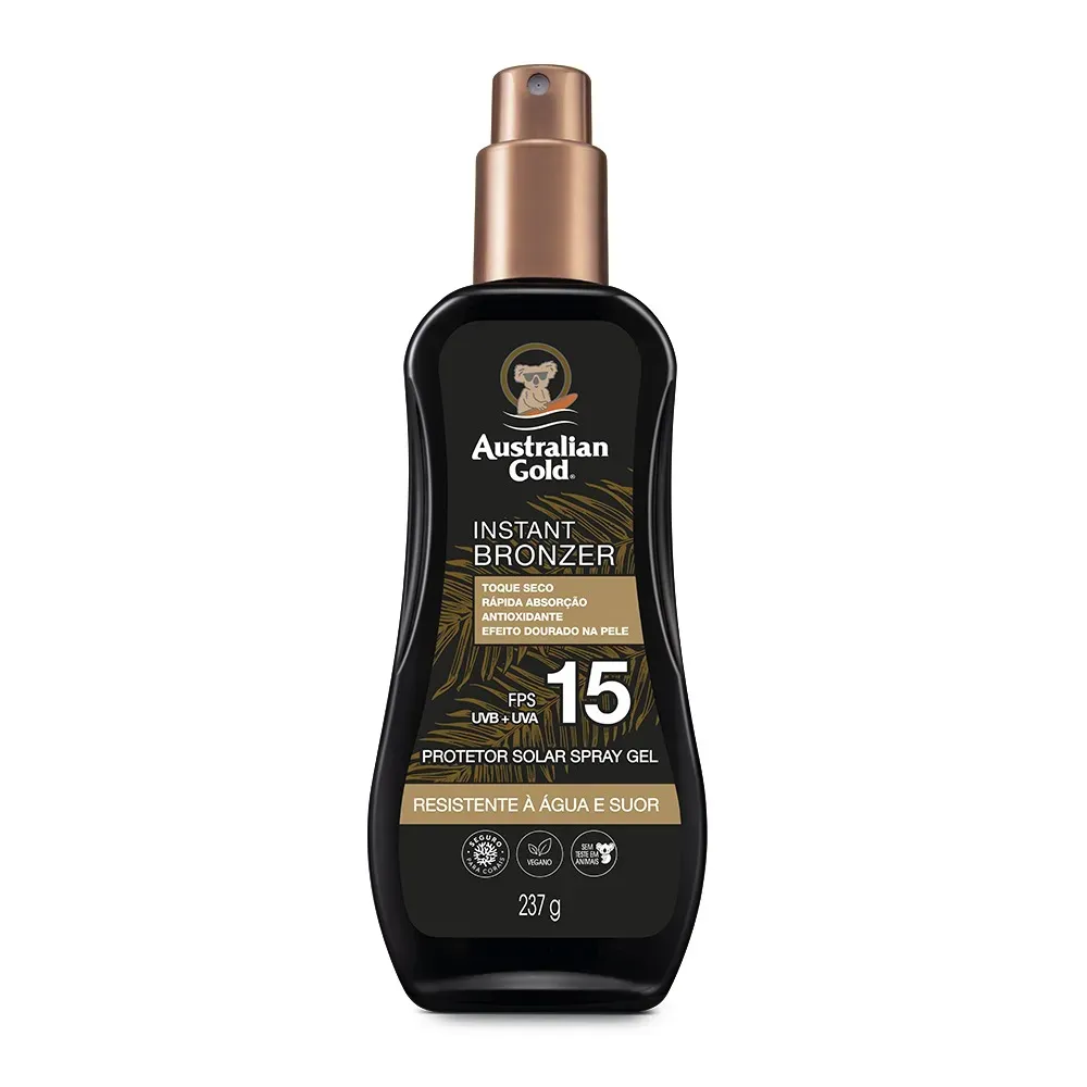 Protetor Solar Australian Gold Instant Bronzer FPS15 Spray Gel 237g