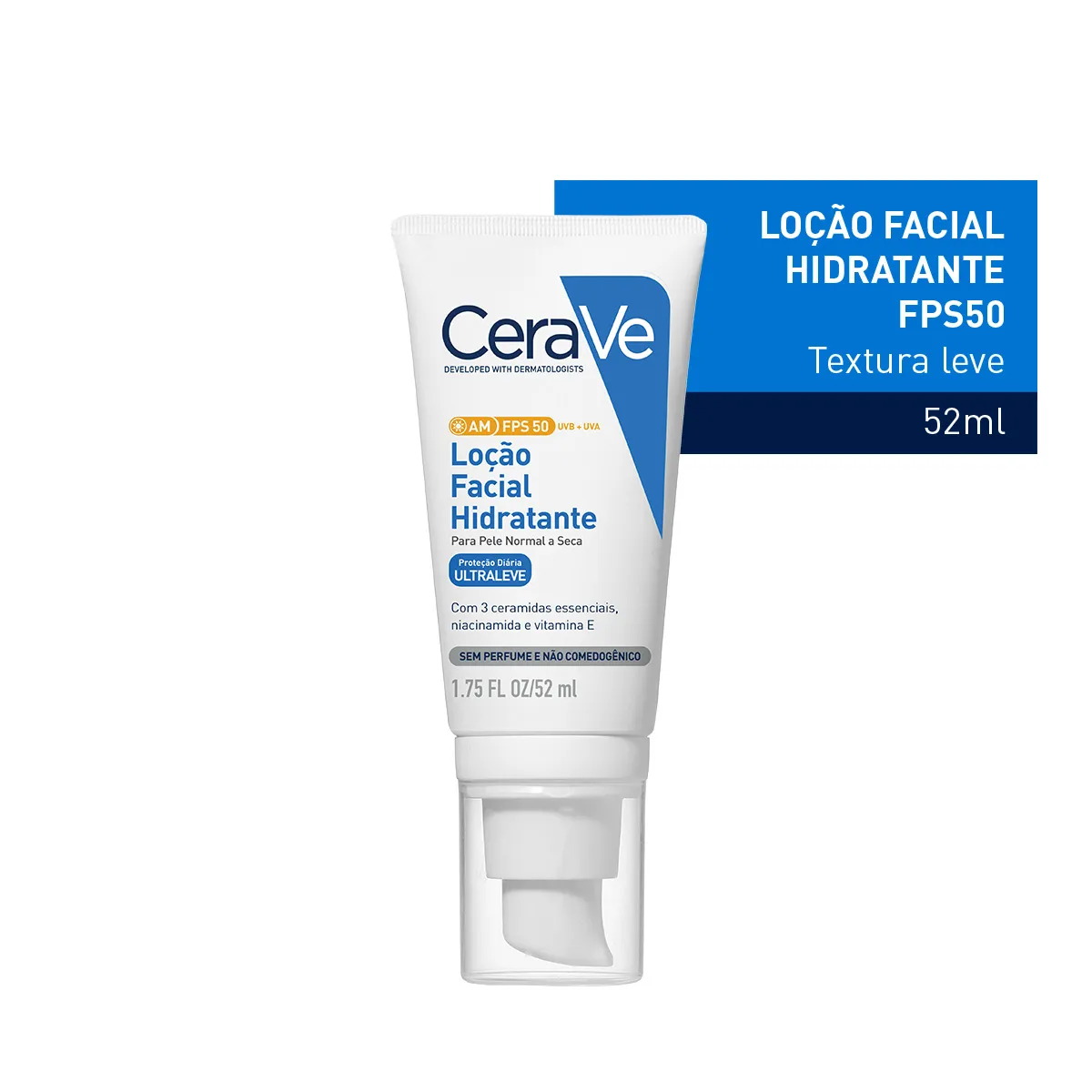 Protetor Solar Facial CeraVe AM Hidratante FPS50 Sem Perfume 52ml — foto 3