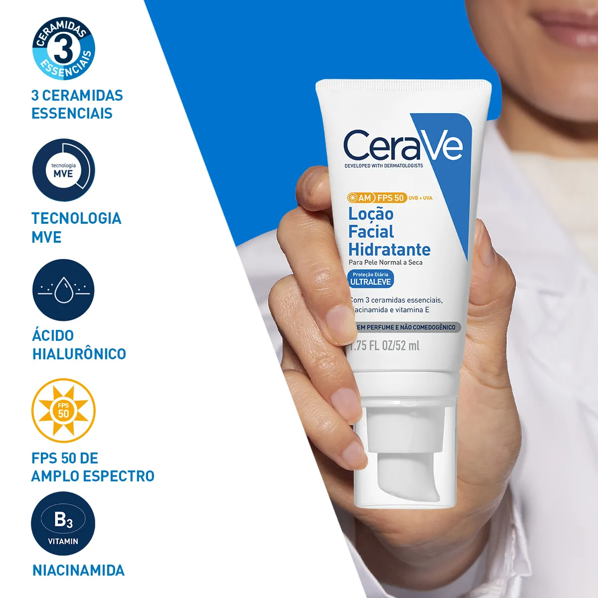 Protetor Solar Facial CeraVe AM Hidratante FPS50 Sem Perfume 52ml — foto 6