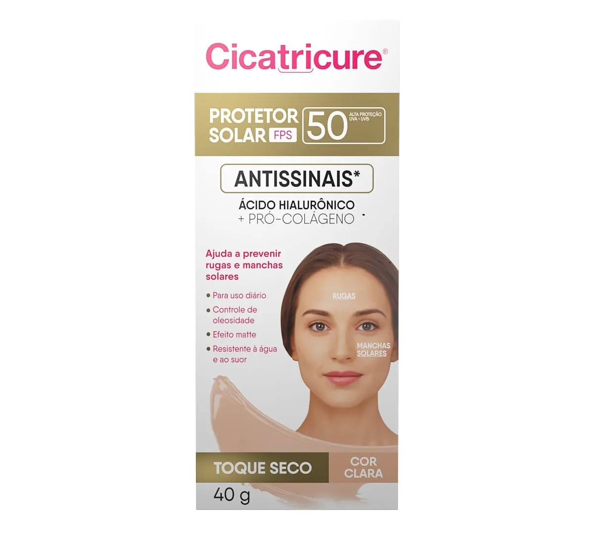 Protetor Solar Facial Cicatricure Antissinais FPS50 Efeito Matte Cor Clara 40g