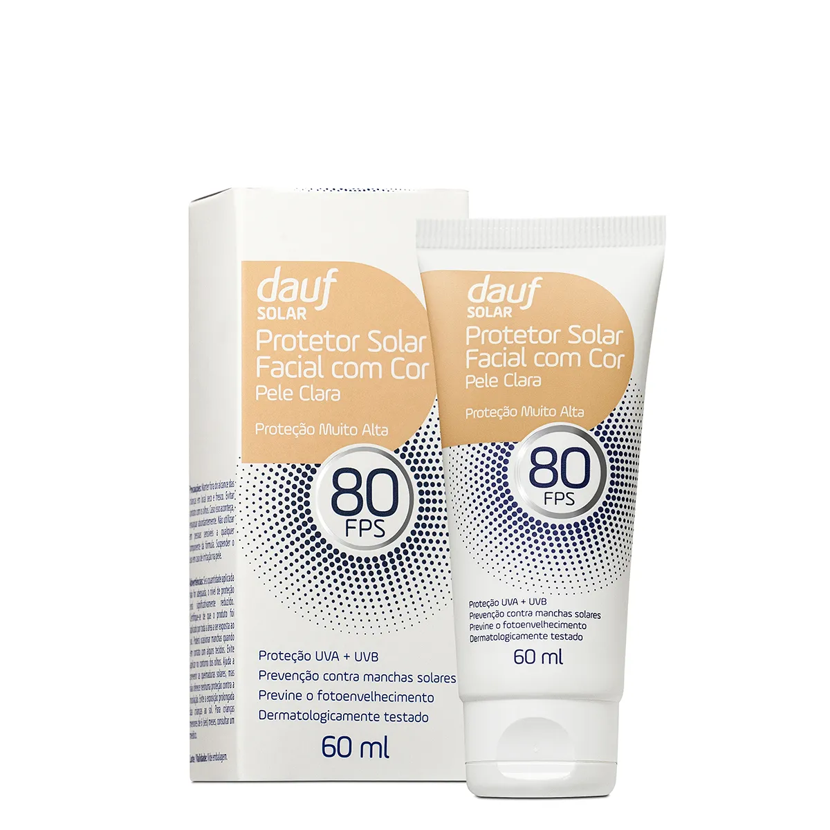 Protetor Solar Facial Dauf Cor Bege Claro Fps80 60ml
