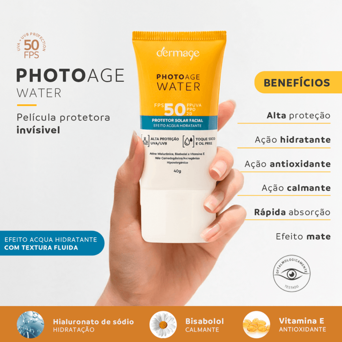 Protetor Solar Facial Dermage Photoage Water Toque Seco FPS50 40g — foto 2