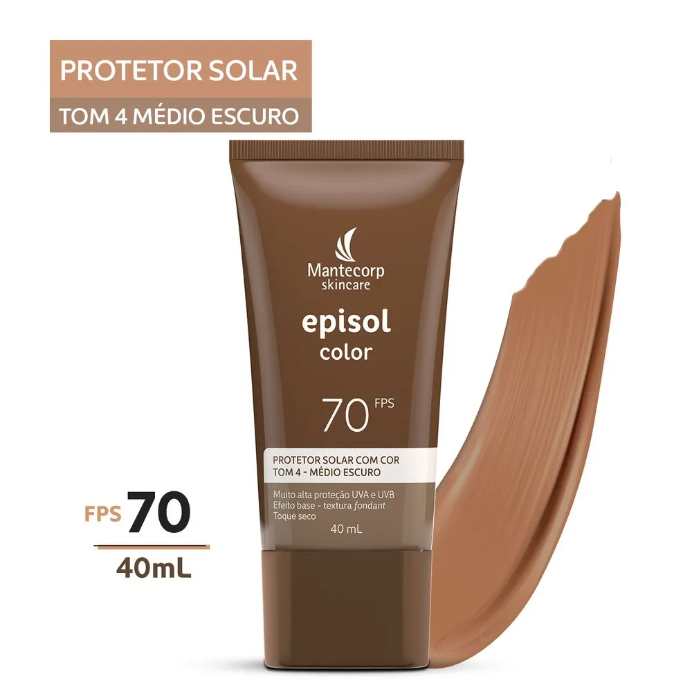 Protetor Solar Facial Episol Color Toque Seco FPS70 Tom 4 Médio Escuro 40g