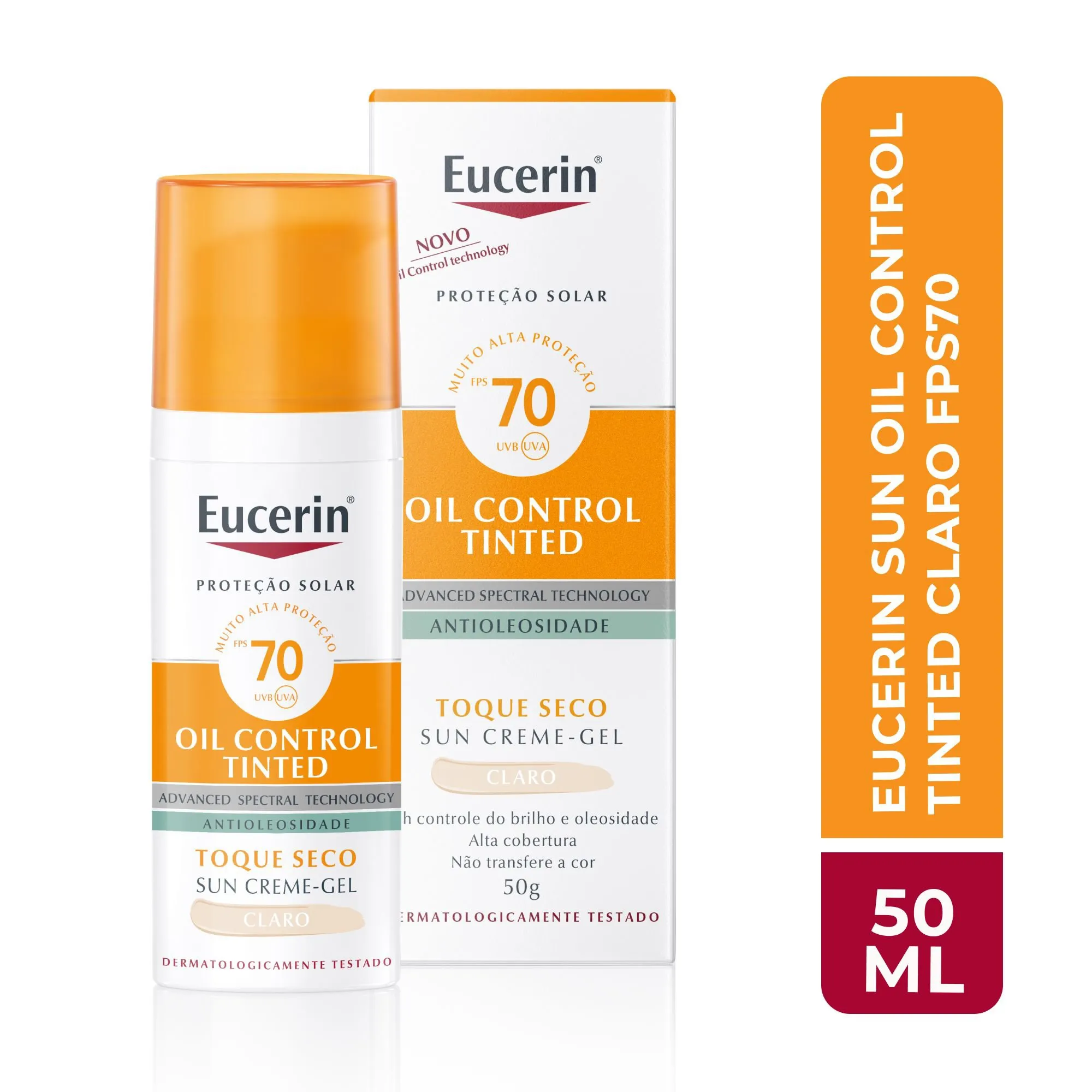 Protetor Solar Facial Eucerin Sun Oil Control FPS70 Toque Seco Gel Creme Tom Claro 50ml