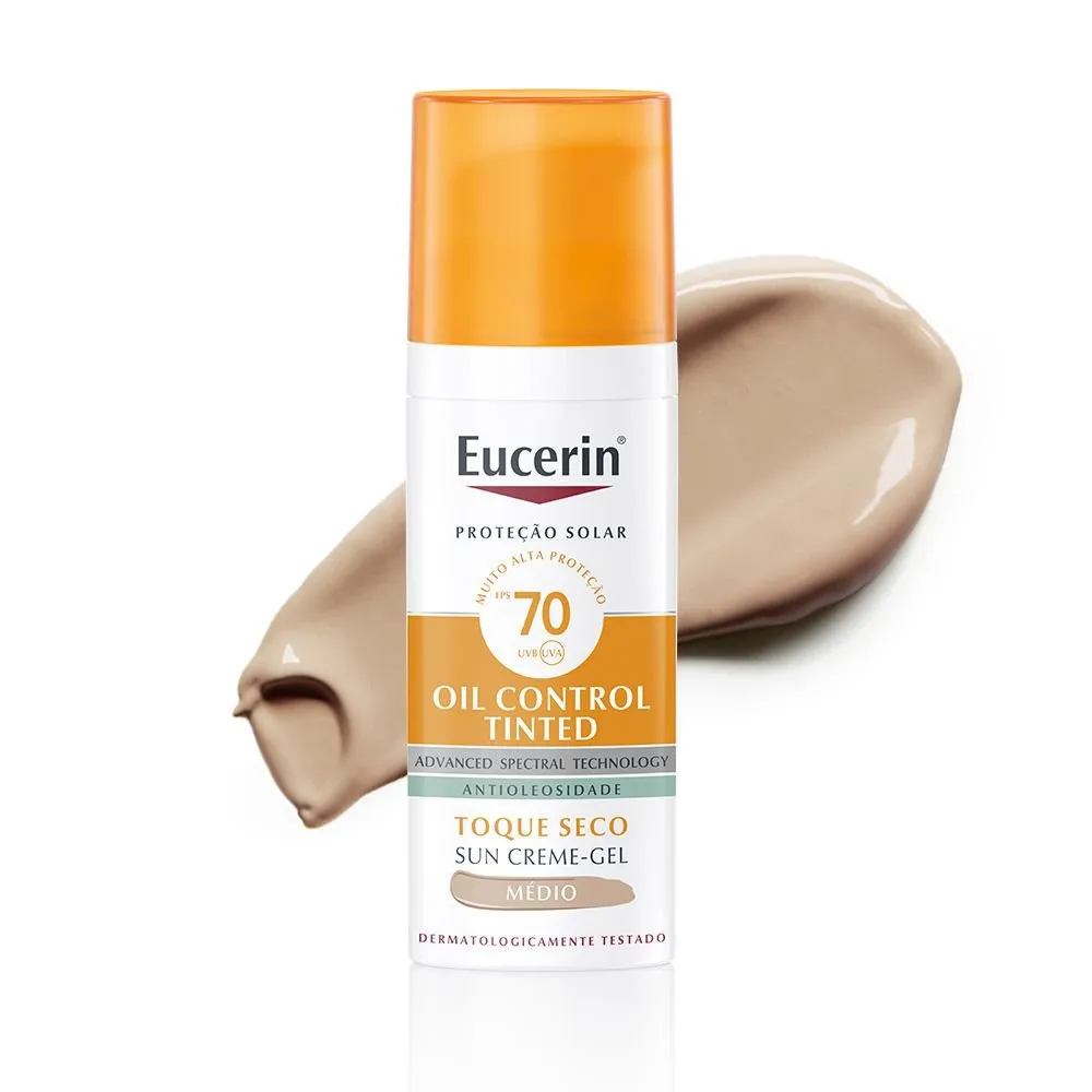 Protetor Solar Facial Eucerin Sun Oil Control FPS70 Toque Seco Gel Creme Tom Médio 50g