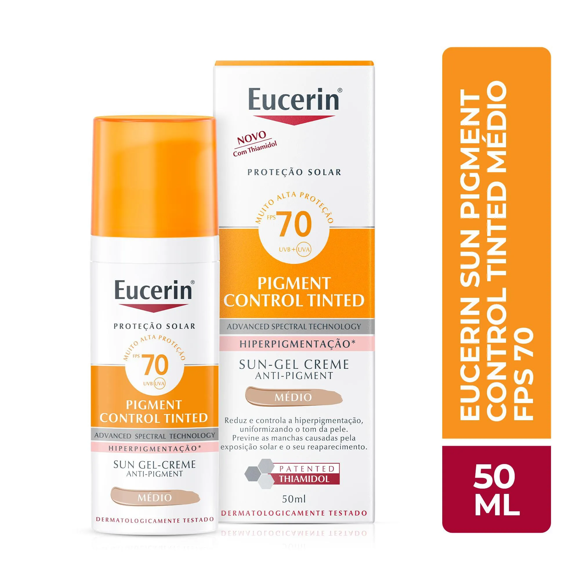 Protetor Solar Facial Eucerin Sun Pigment Control Tinted FPS70 Gel Creme Tom Médio 50ml