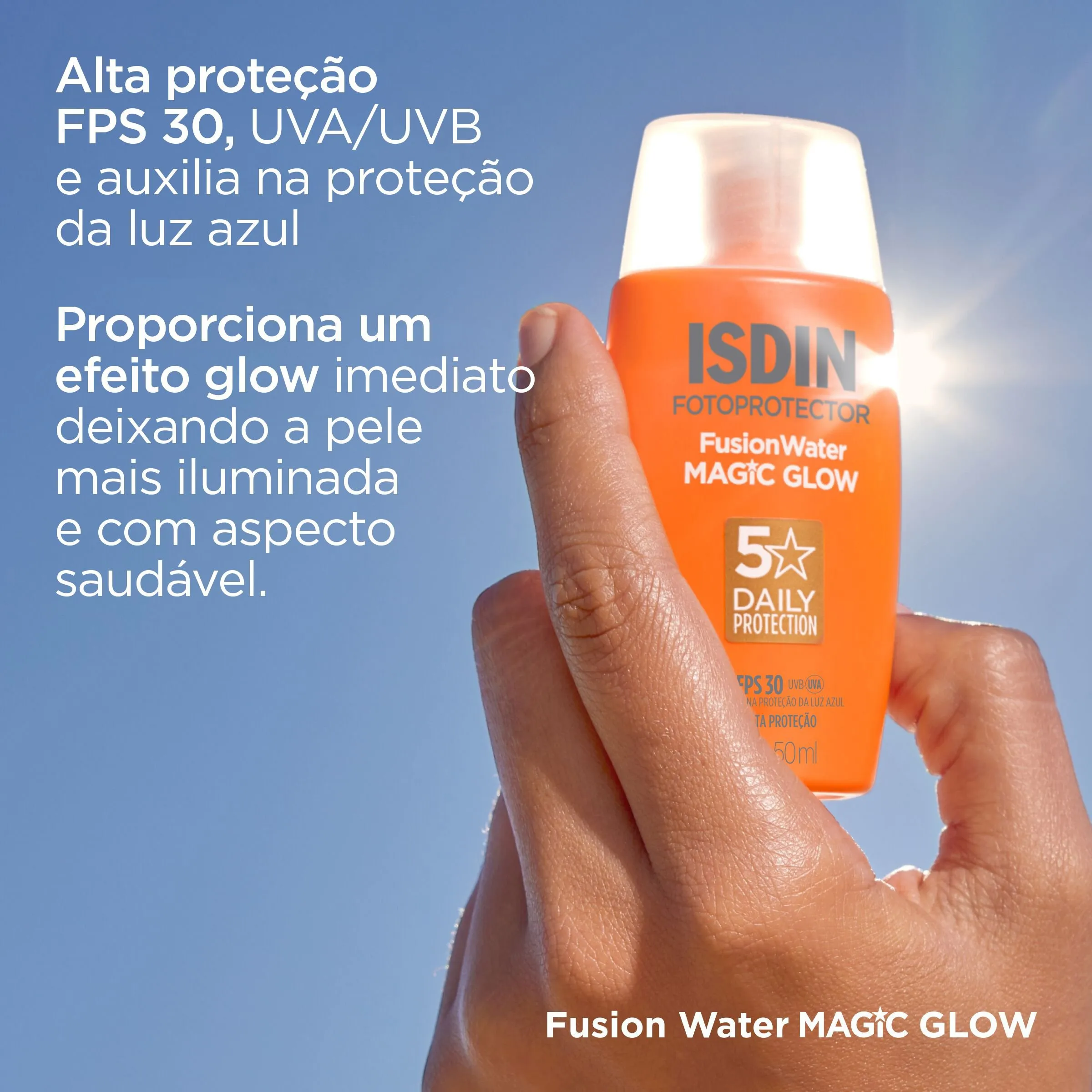 Protetor Solar Facial ISDIN Fusion Water Magic Glow FPS30 50ml — foto 3
