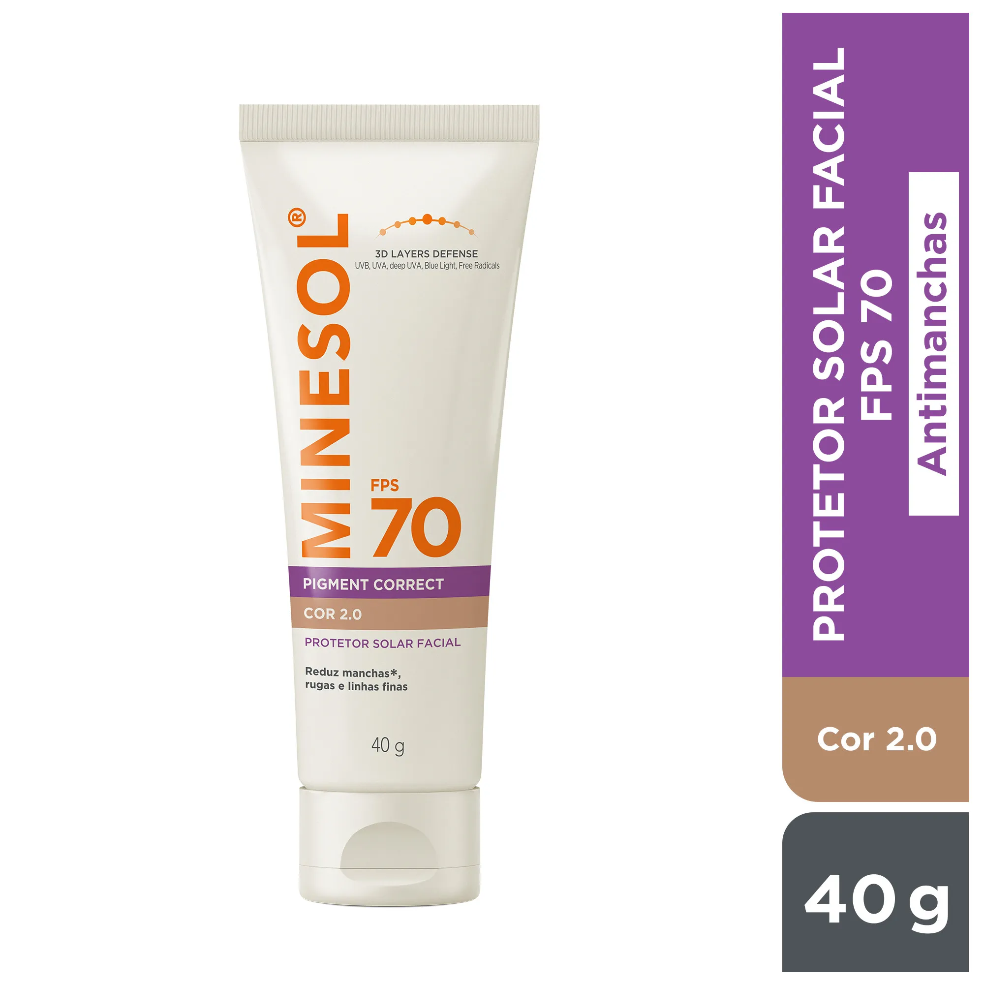 Protetor Solar Facial Minesol Pigment Correct Fps70 Cor 2.0 40g