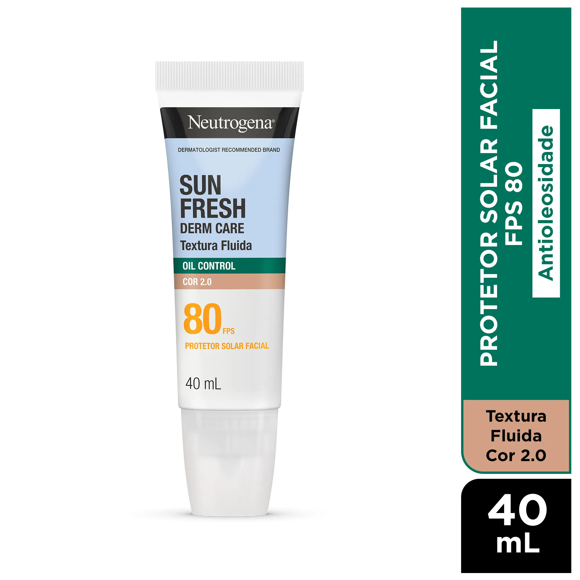 Protetor Solar Facial Neutrogena Sun Fresh Derm Care Oil Control Fluido Cor 2.0 FPS80 40mL