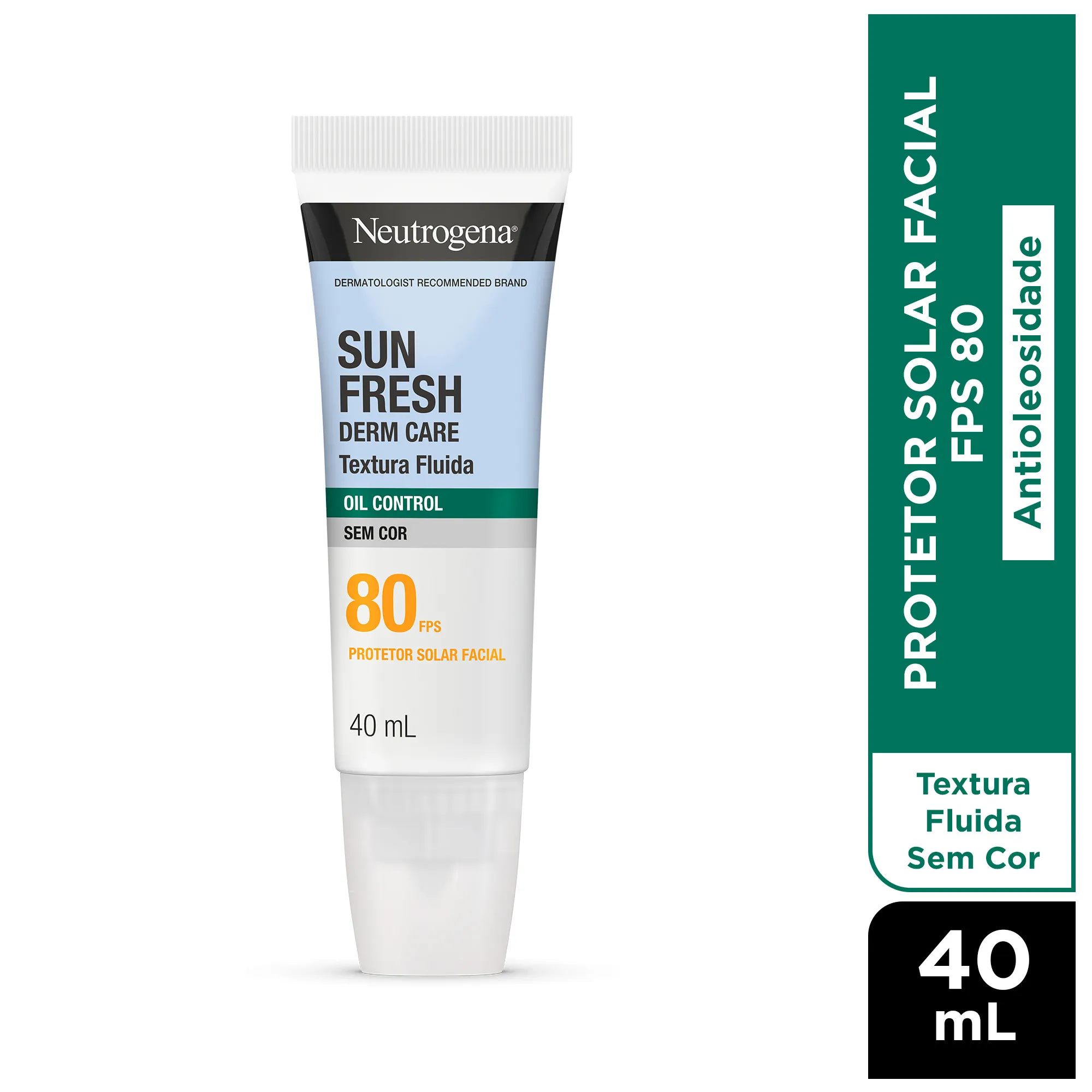 Protetor Solar Facial Neutrogena Sun Fresh Derm Care Oil Control Fluido Sem Cor FPS80 40Ml