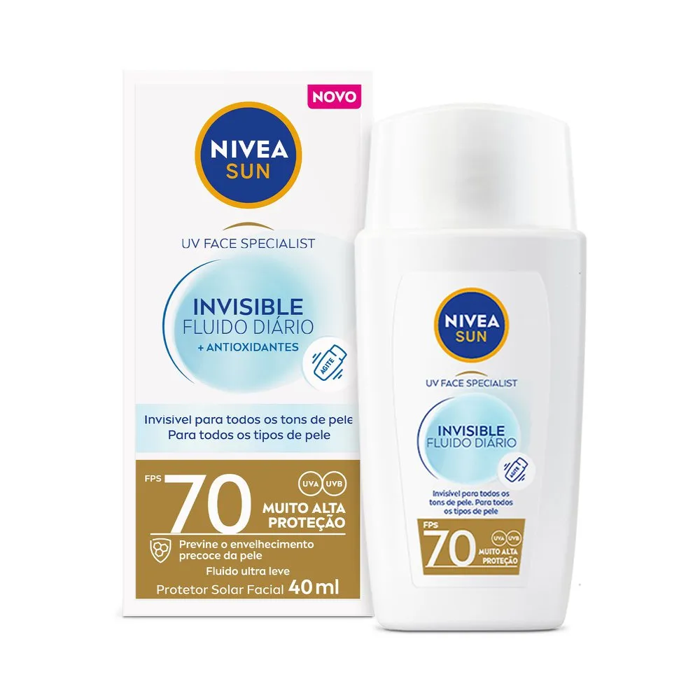 Protetor Solar Facial Nivea Sun UV Face FPS70 Invisible Fluido Diário + Antioxidantes 40ml